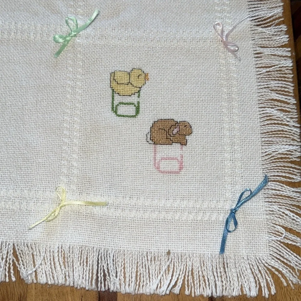 Hand Crafted Cross Stitch Baby Afghan